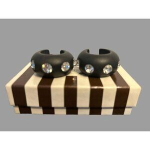 HENRY BENDEL Hoop Earrings Black with Crystals 1.25"